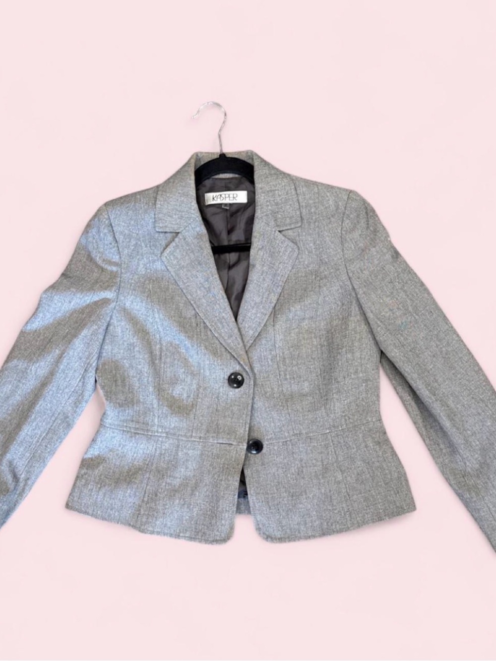 Kasper Light Gray Two-Button Tailored Blazer